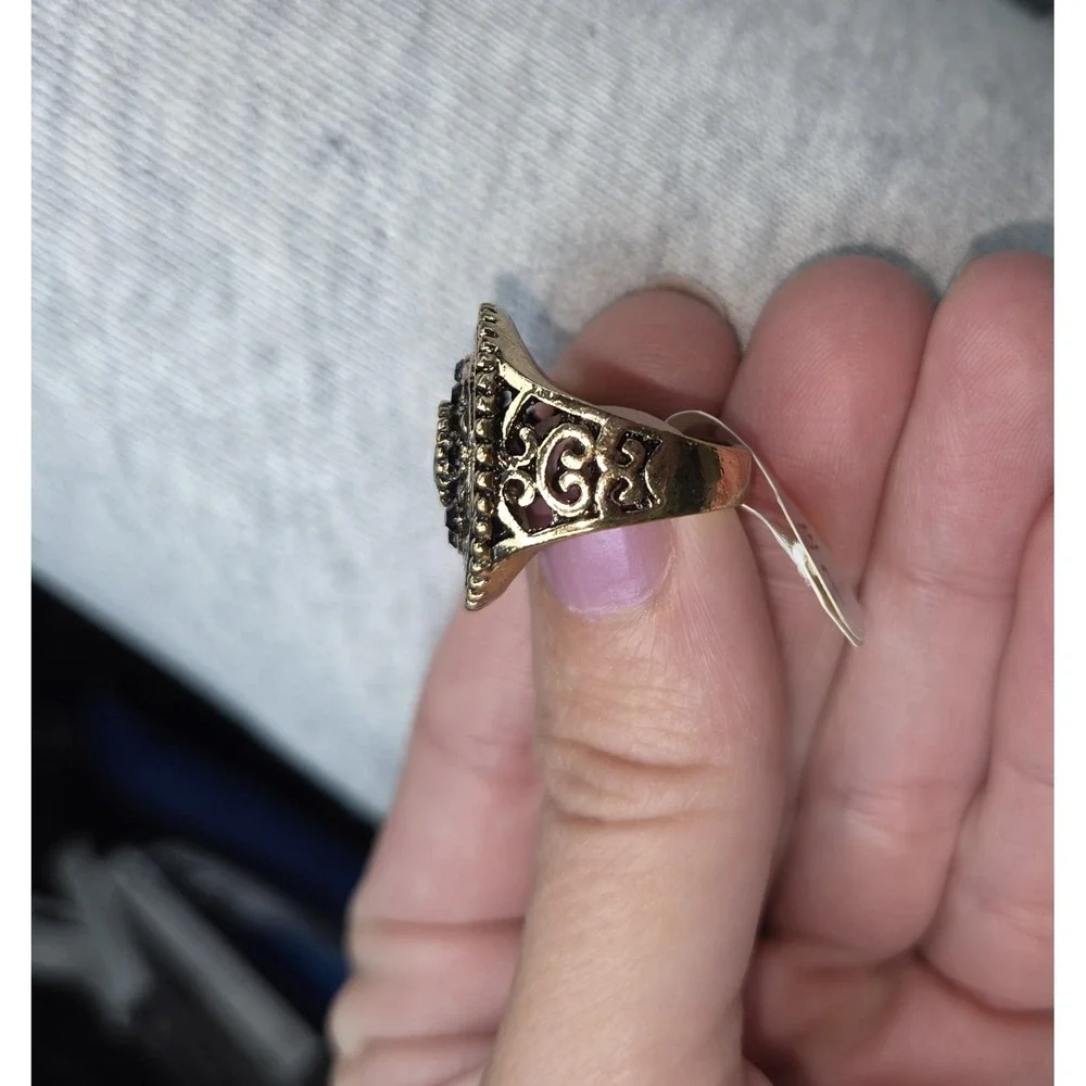 Large Boho Rose Gold Plated Black And White Cz Ring. 7